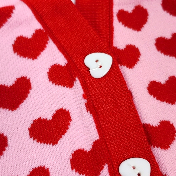 OPEN BACK HALTER CROP PINK & RED HEART COQUETTE TOP - Picture 6 of 7